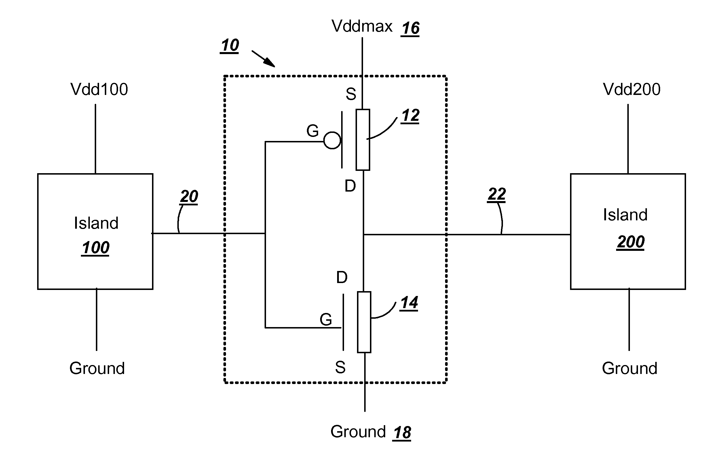 Driver for multi-voltage island/core architecture