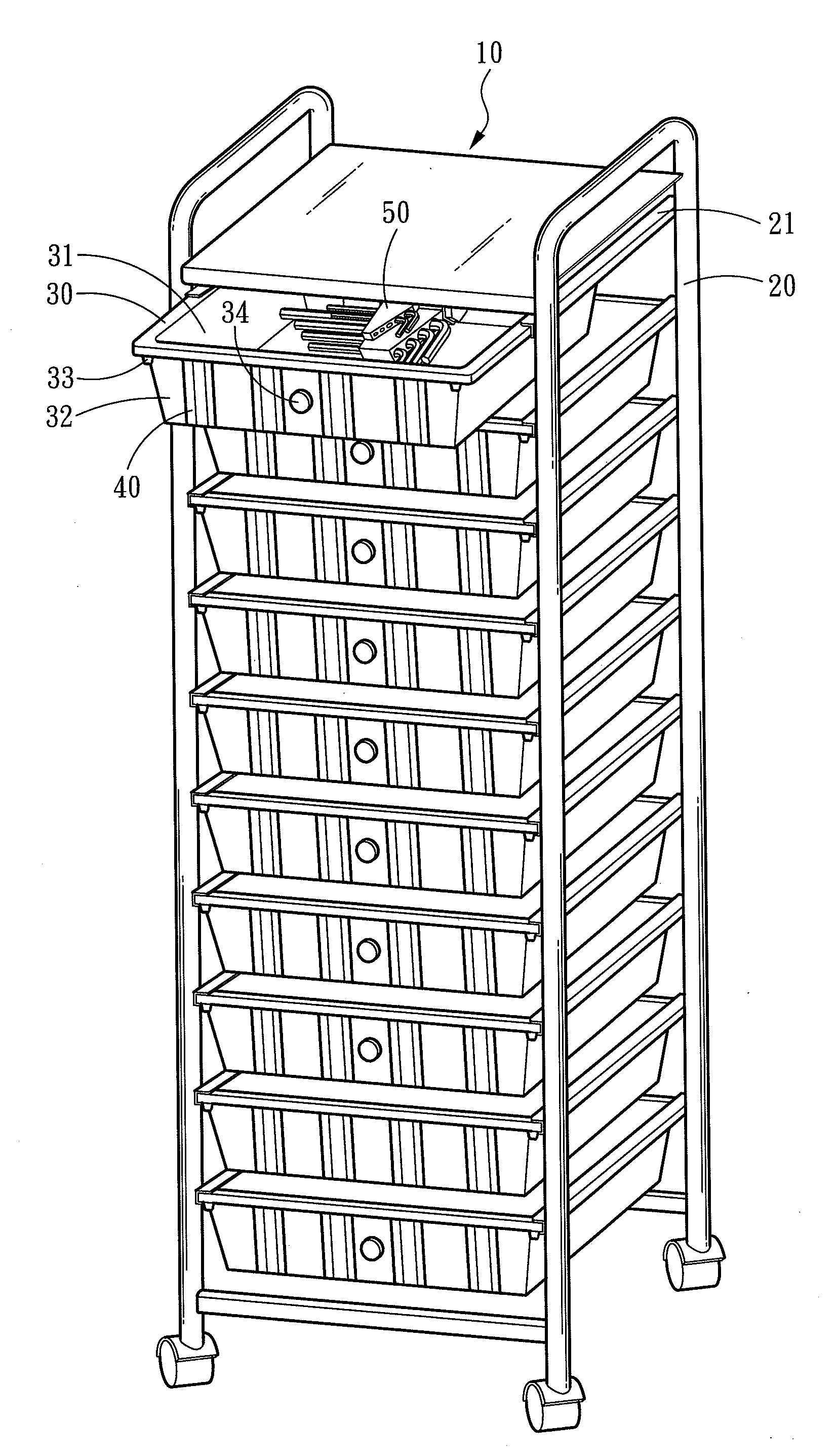 Drawer cart with in-mold labels