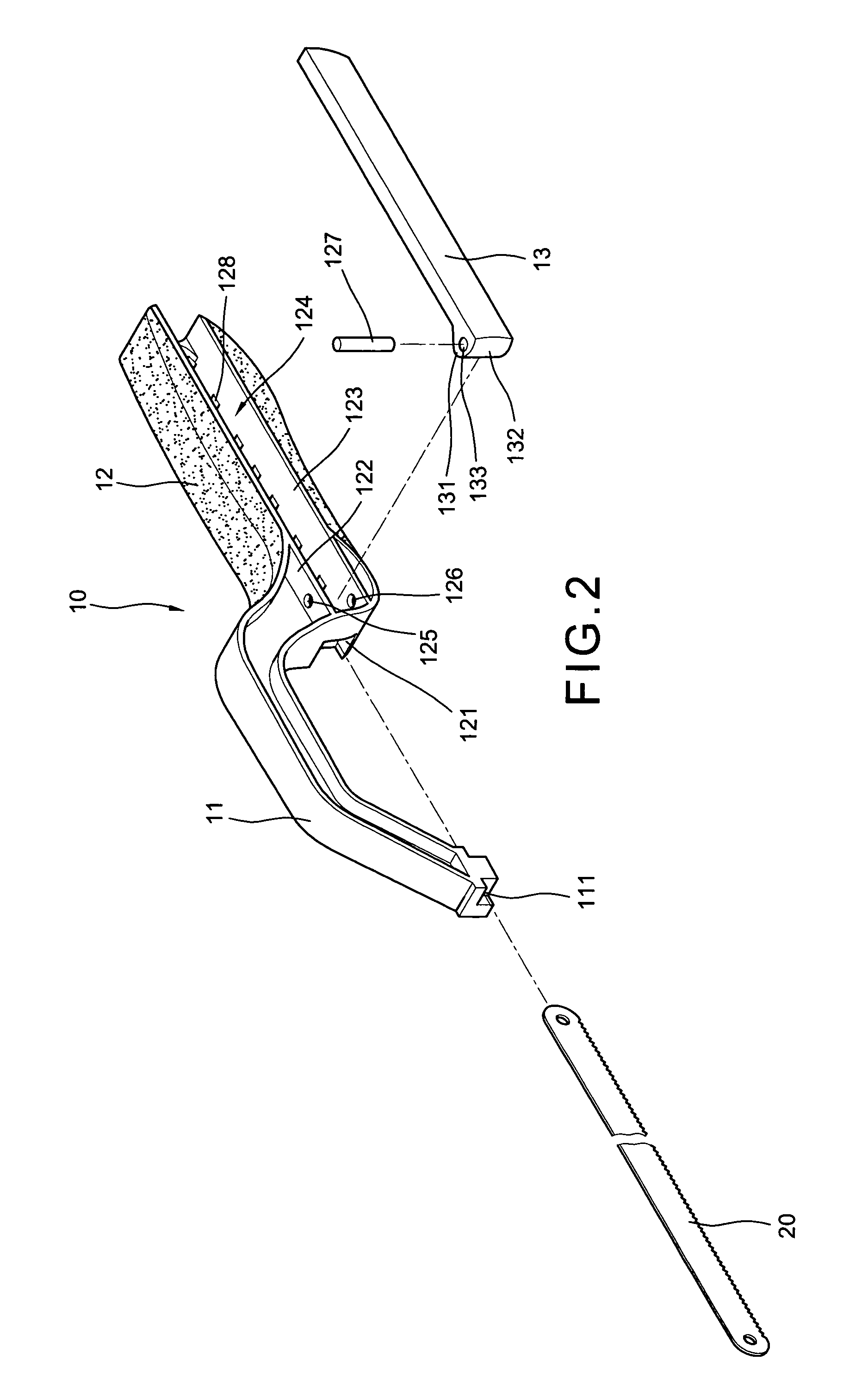 Structure of a miniature hacksaw