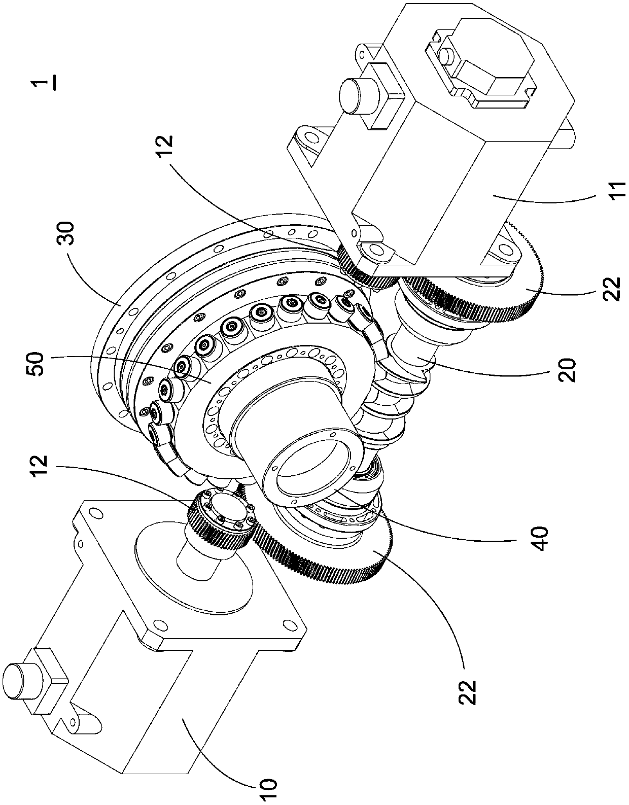 Double-drive structure of roller cam single-output shaft