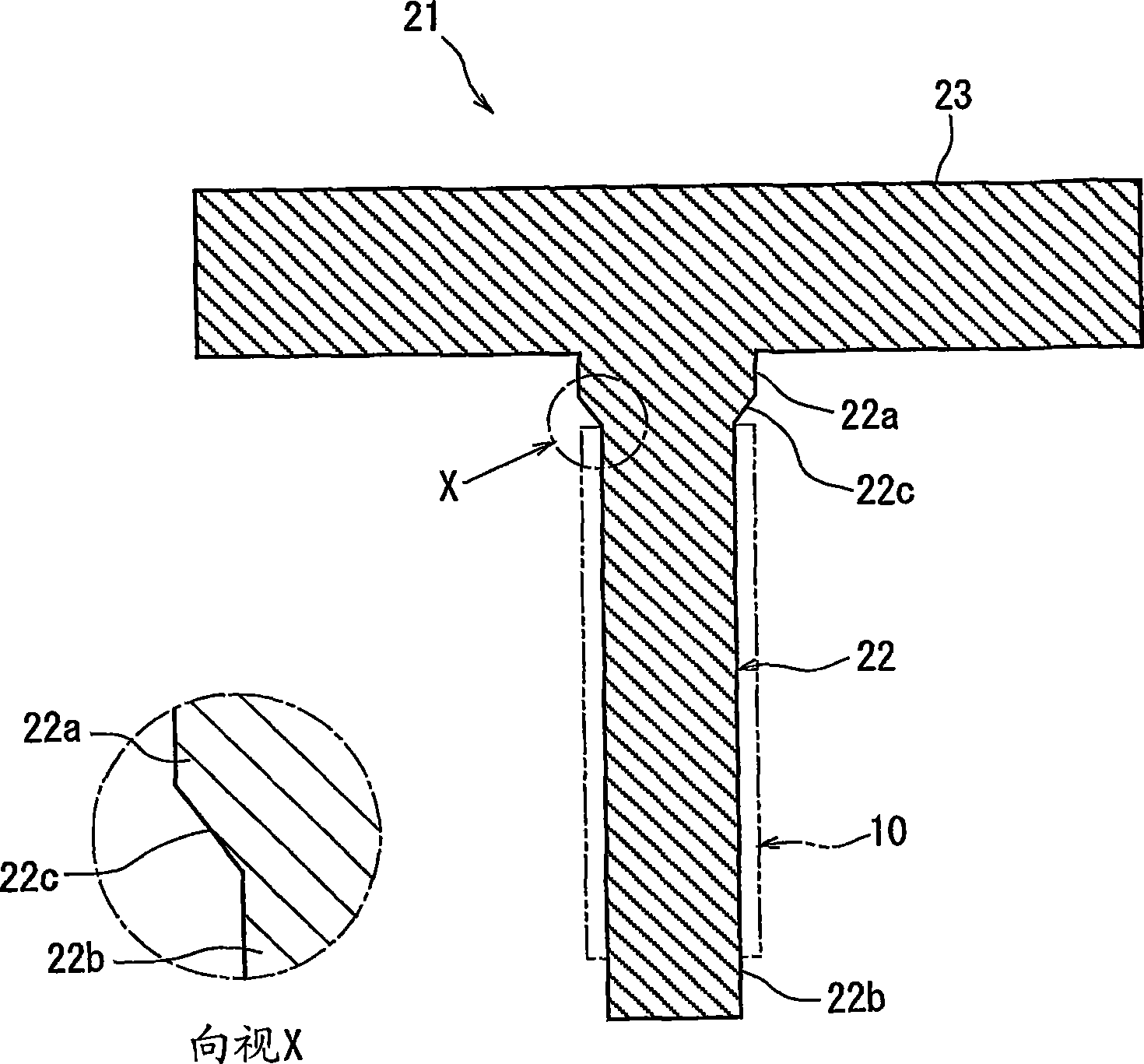 Composite spout, and injection molding device for molding the same