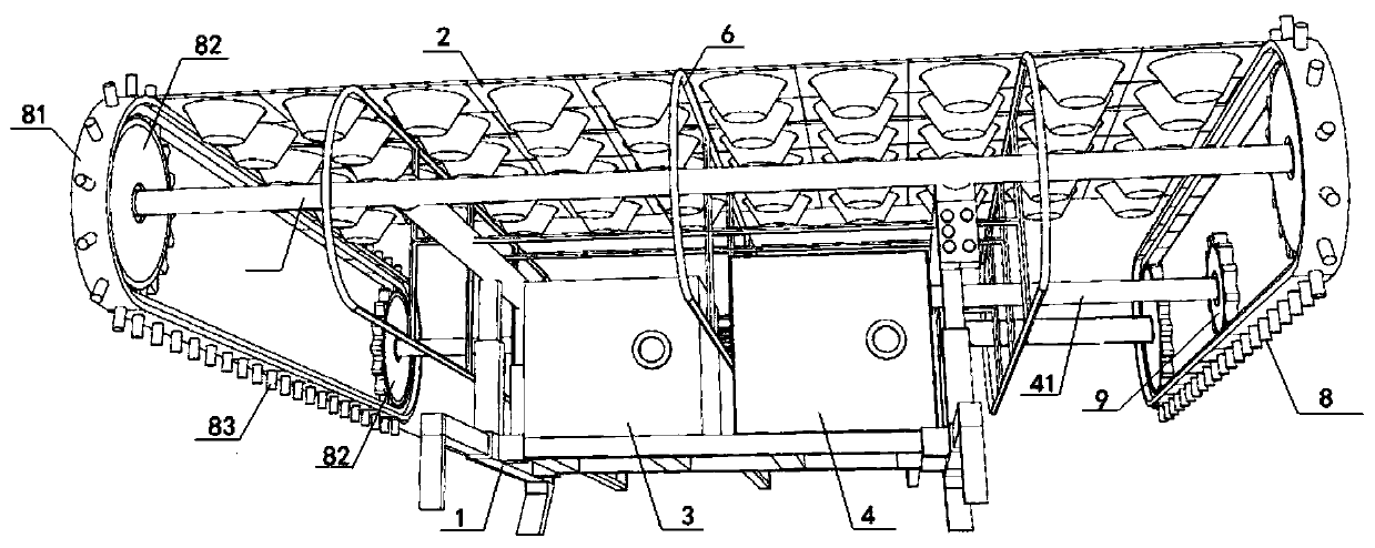 Semi-automatic shipborne throw-sowing device of submerged plants and throw-sowing workboat