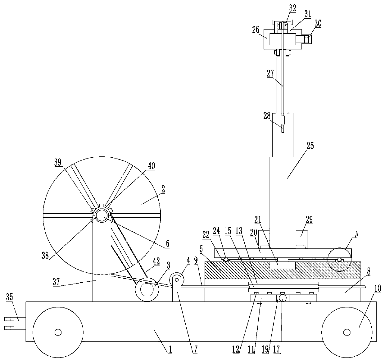 Cable take-up and pay-off and lifting integrated combined vehicle