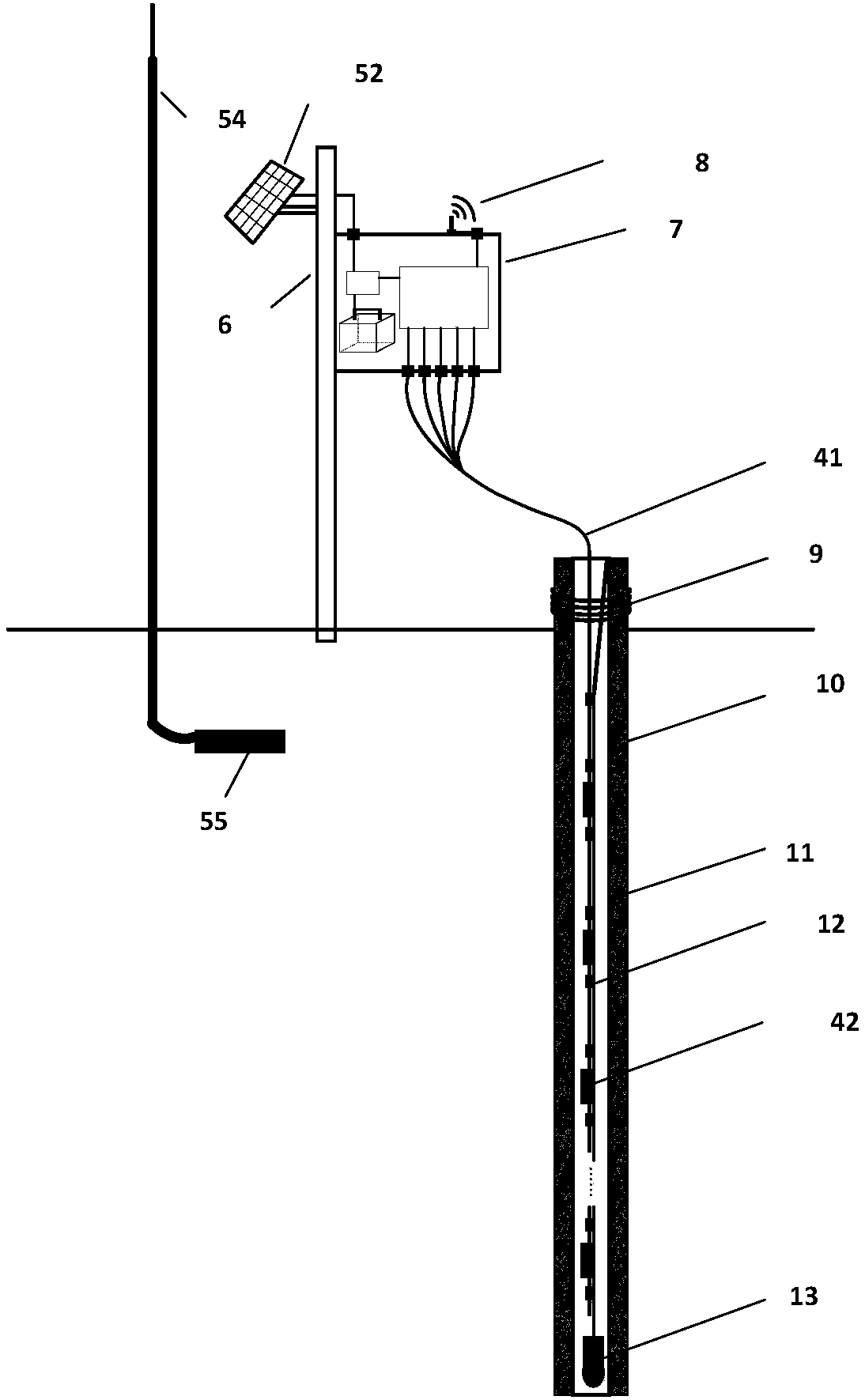 Quasi-distributed geothermal shallow well temperature real-time monitoring system and method