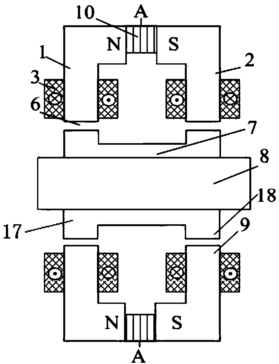 Six-pole mixed magnetic bearing