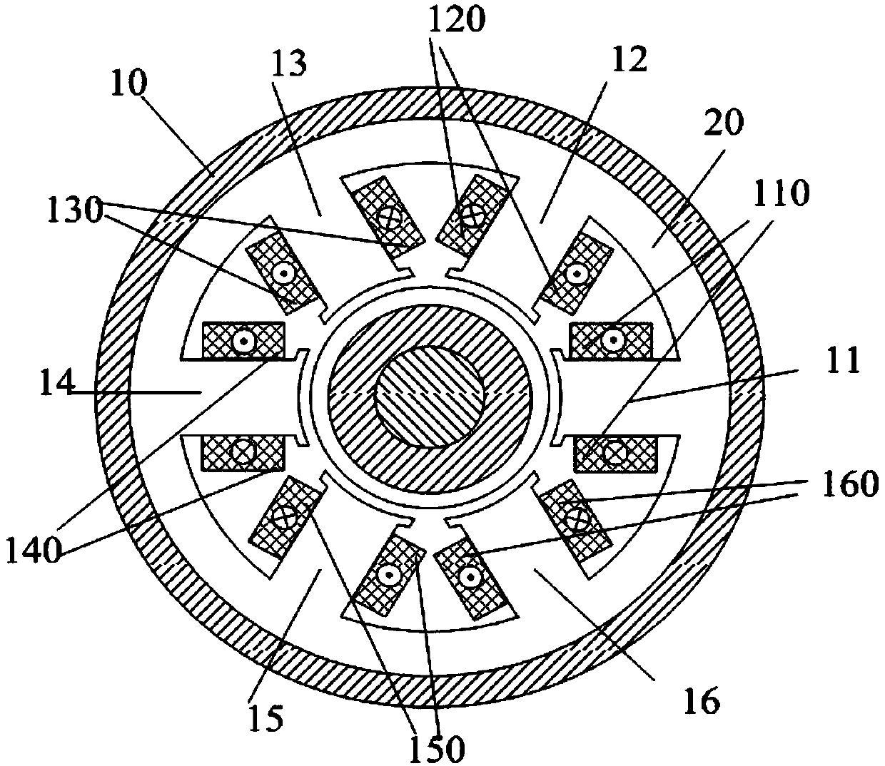 Six-pole mixed magnetic bearing