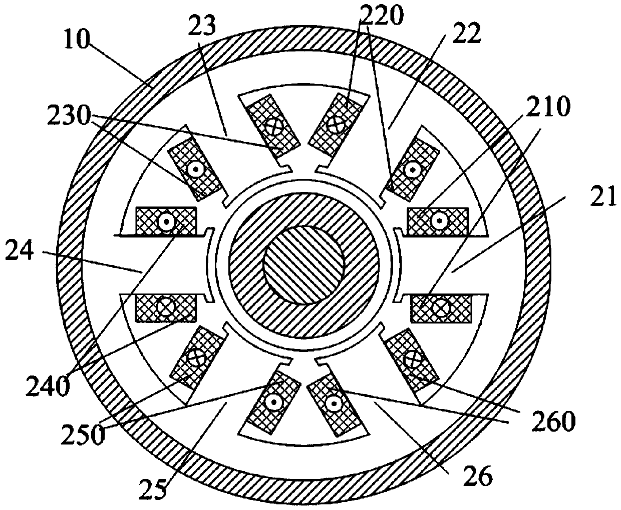 Six-pole mixed magnetic bearing