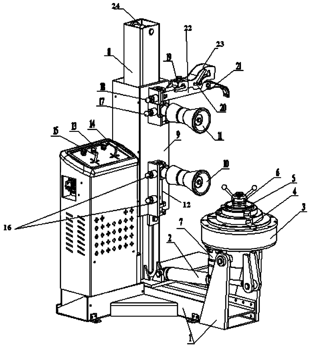 Vertical type tire dismounting device