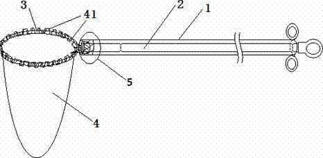 Endoscope fetching device capable of controlling size, opening and closing of bag mouth