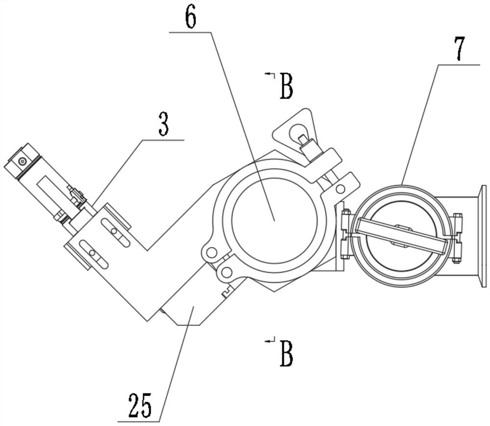 Material distributing device for meat strip extruder