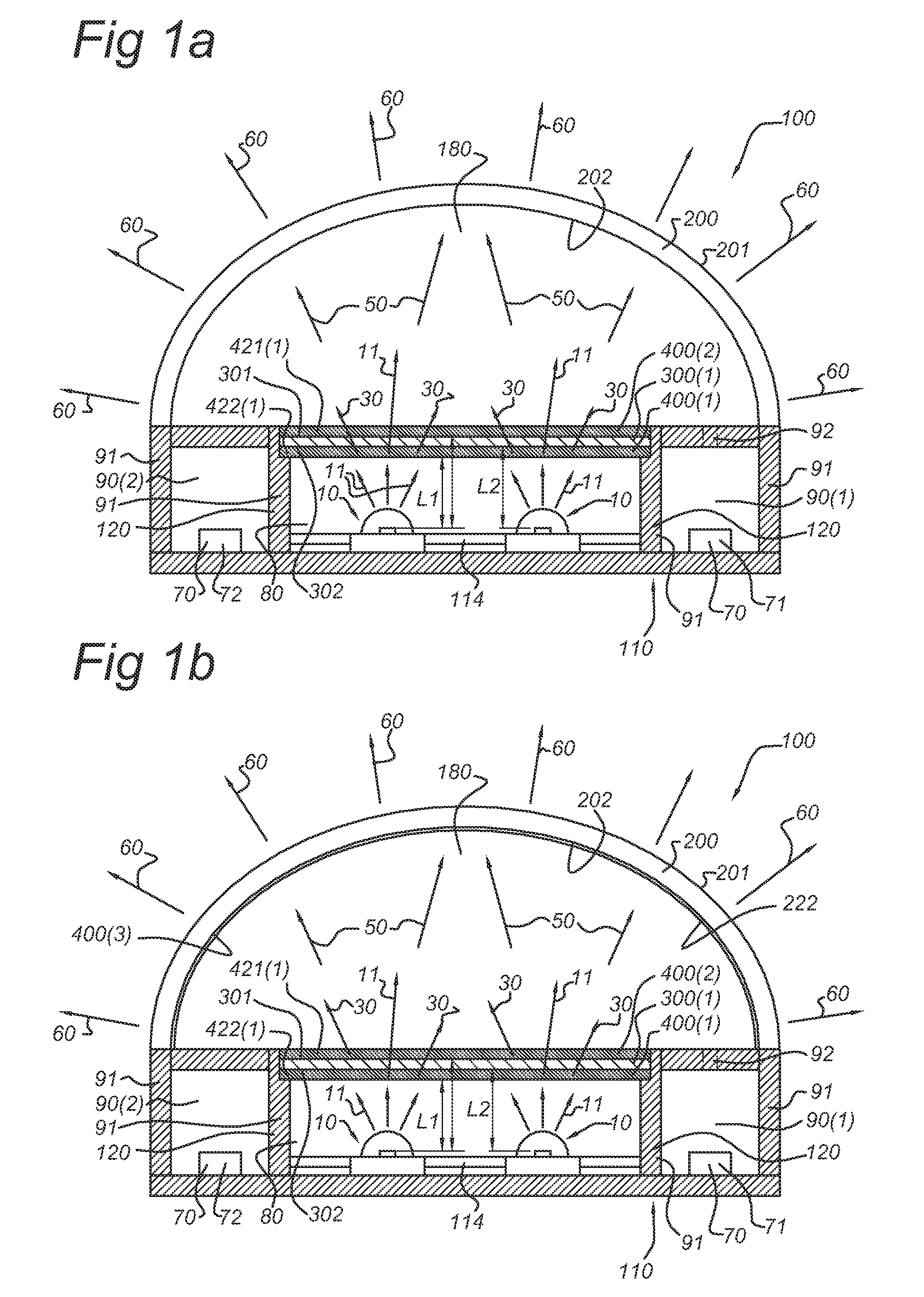 Illumination device with LED and one or more transmissive windows