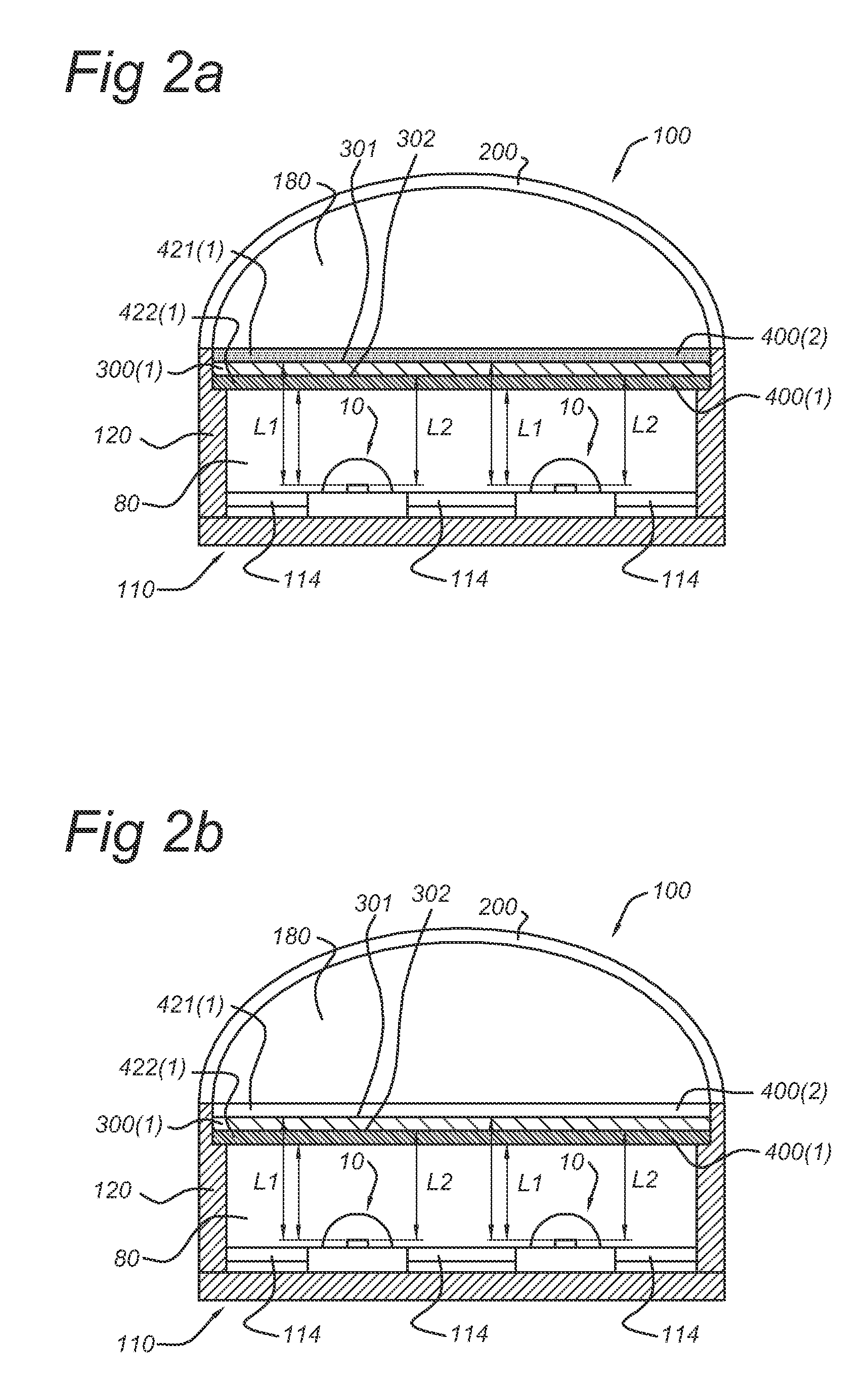 Illumination device with LED and one or more transmissive windows