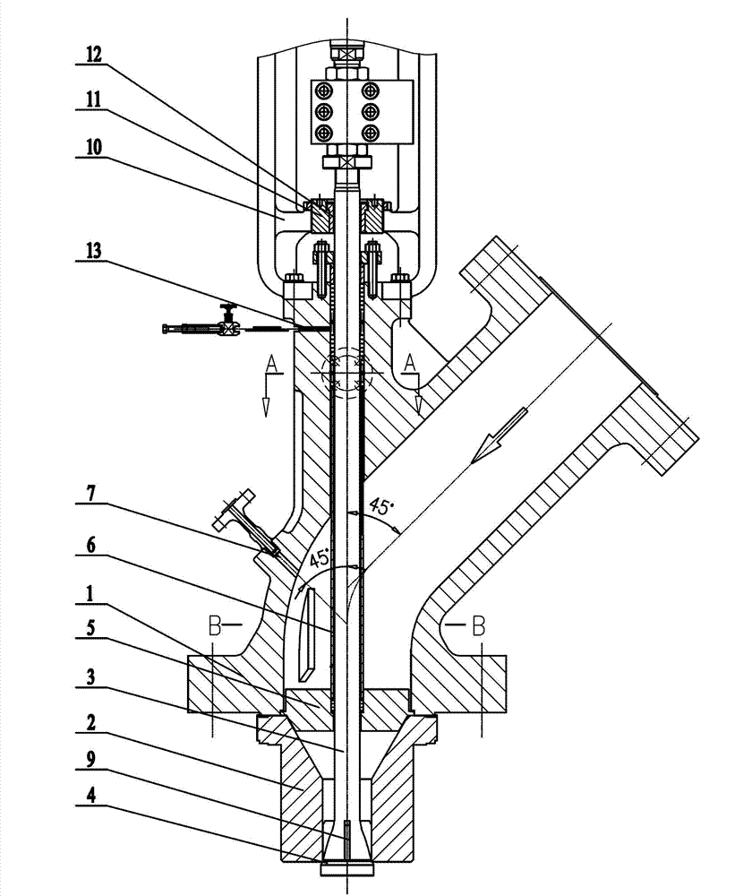 Special material regulating angle valve for high-pressure hydrogenation reaction