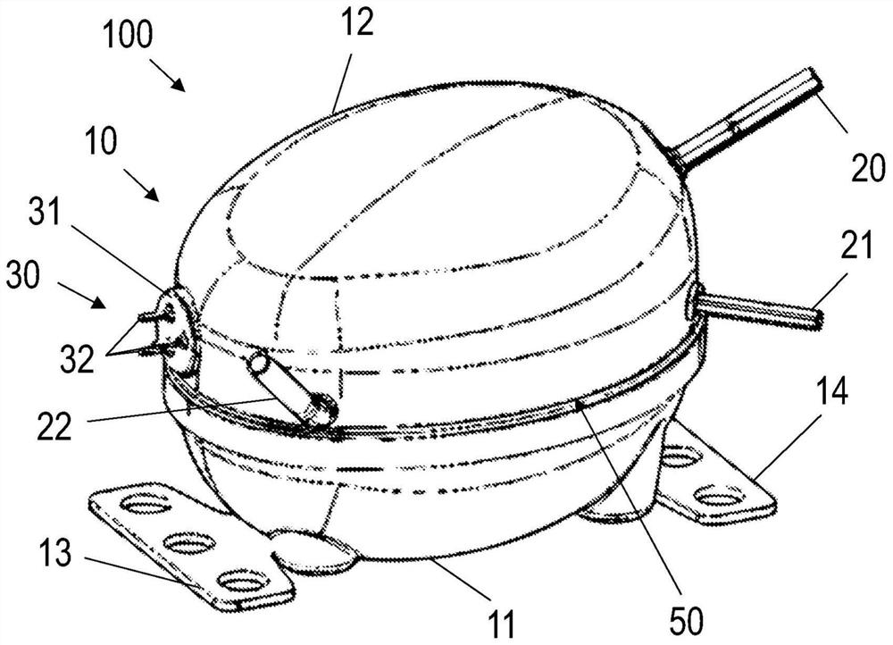 Hermetically encapsulated refrigerant compressor