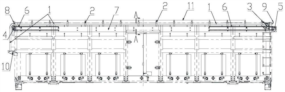 Longitudinal telescopic railway wagon top cover