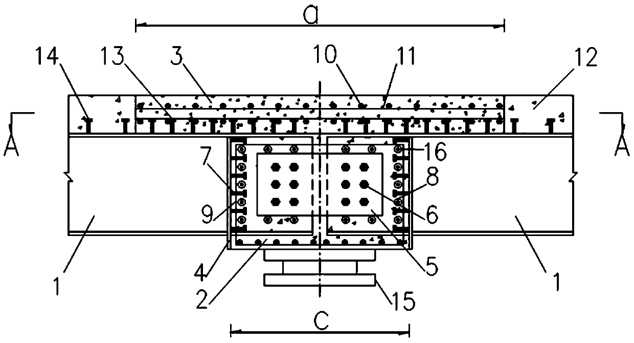 Profile steel-concrete composite beam hogging moment area structure based on high-performance material