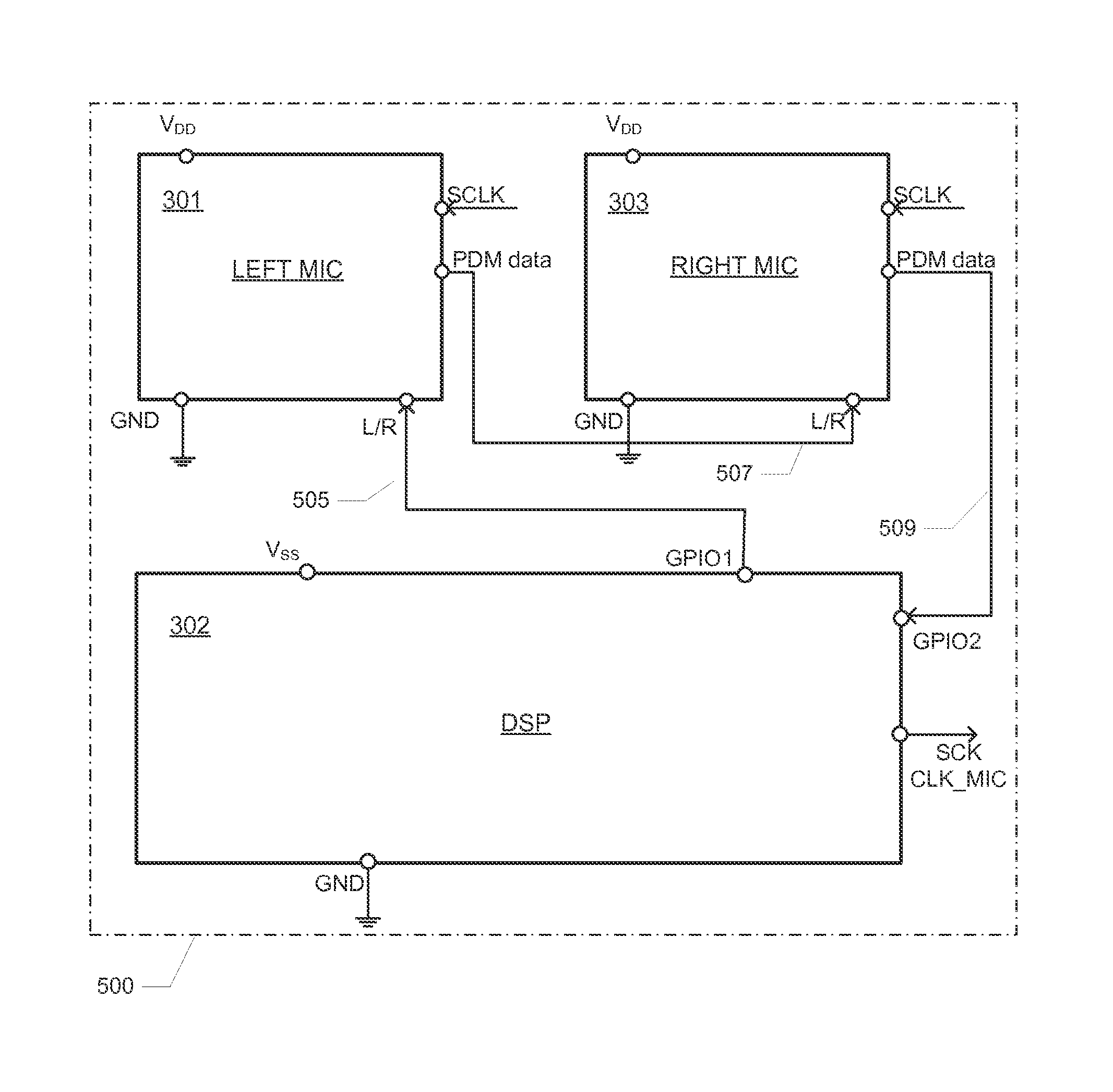 Integrated audio amplification circuit with multi-functional external terminals