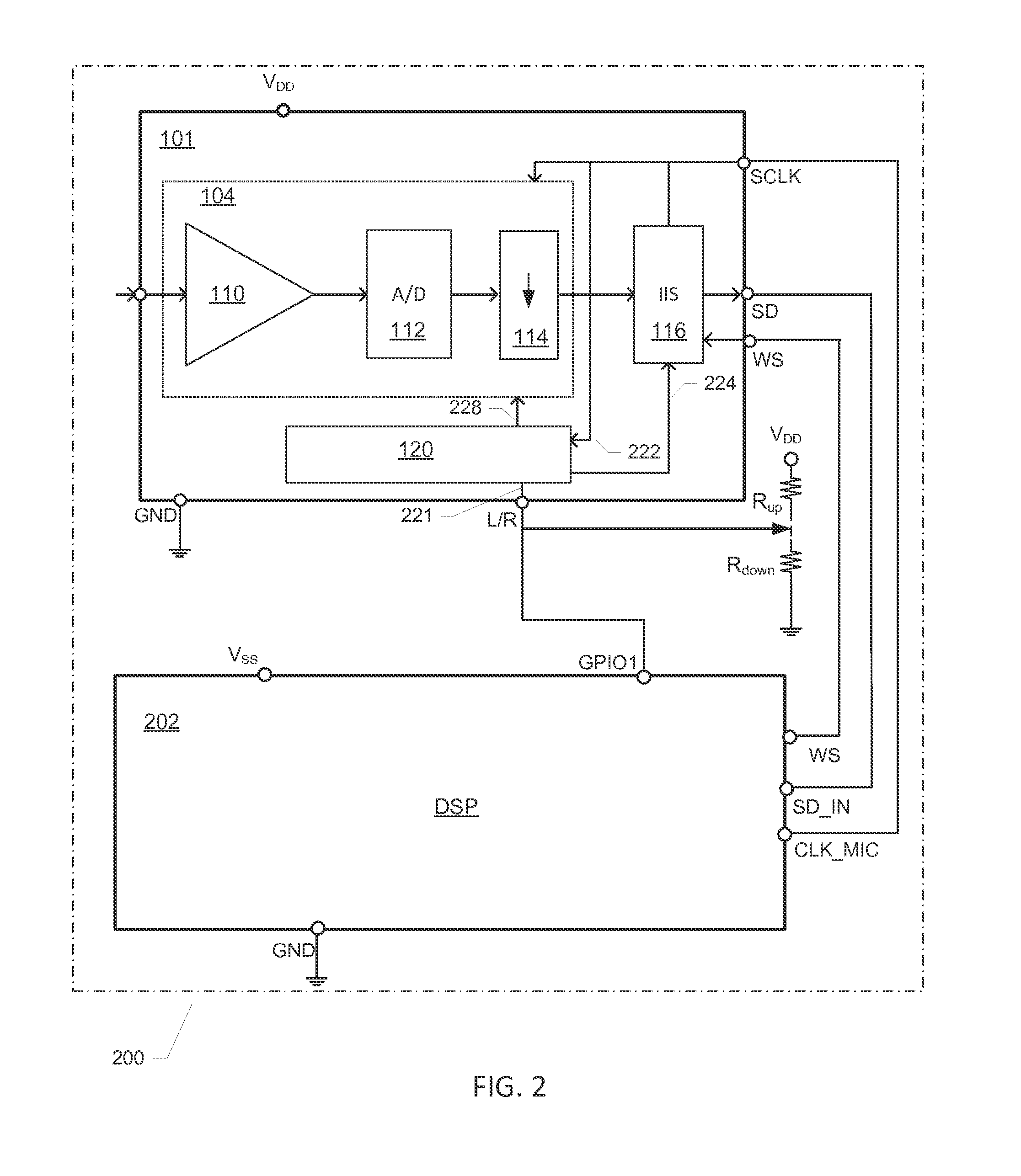 Integrated audio amplification circuit with multi-functional external terminals