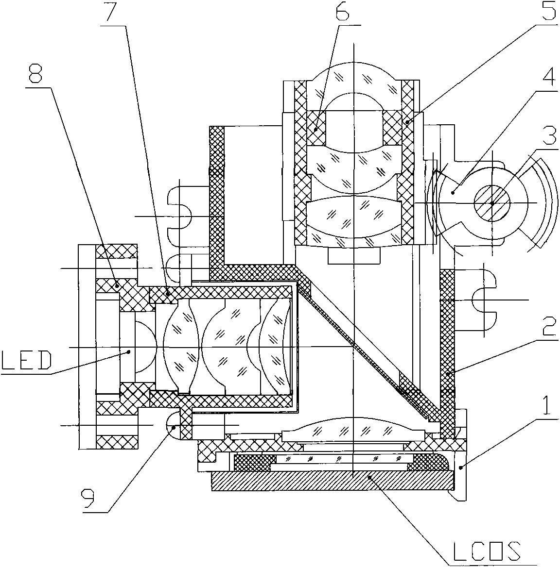 Minitype single-chip LCOS projection optical engine