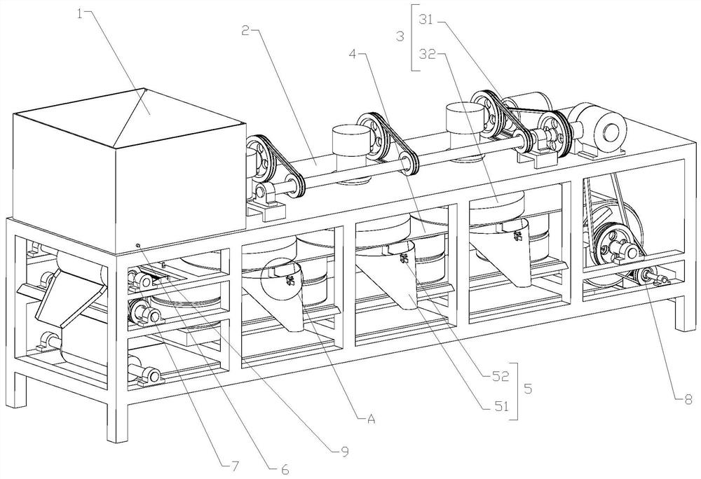 Multi-stage separation and subpackaging device for multiple associated metals