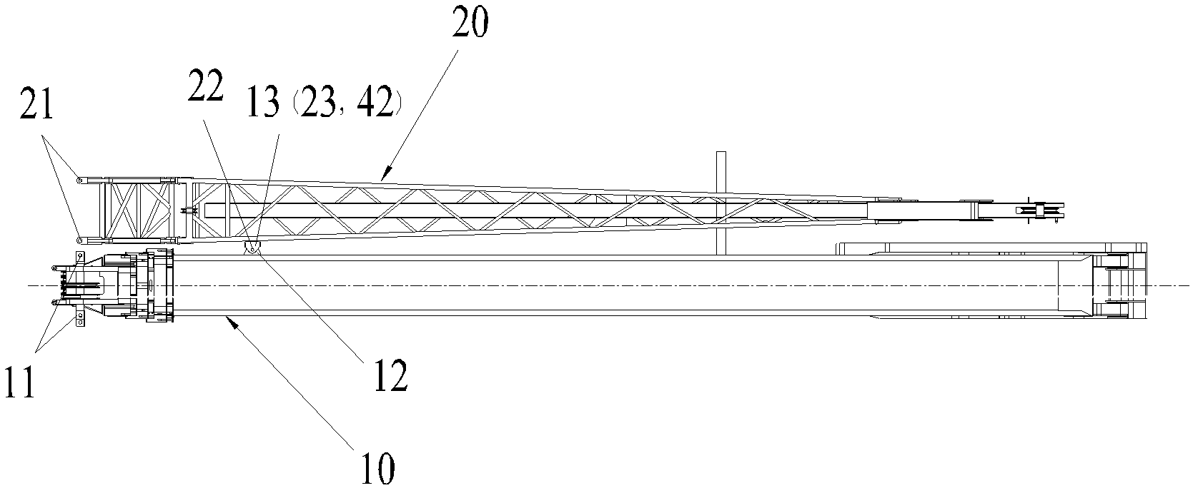 Unfolding/folding device of auxiliary arm, arm support structure and crane