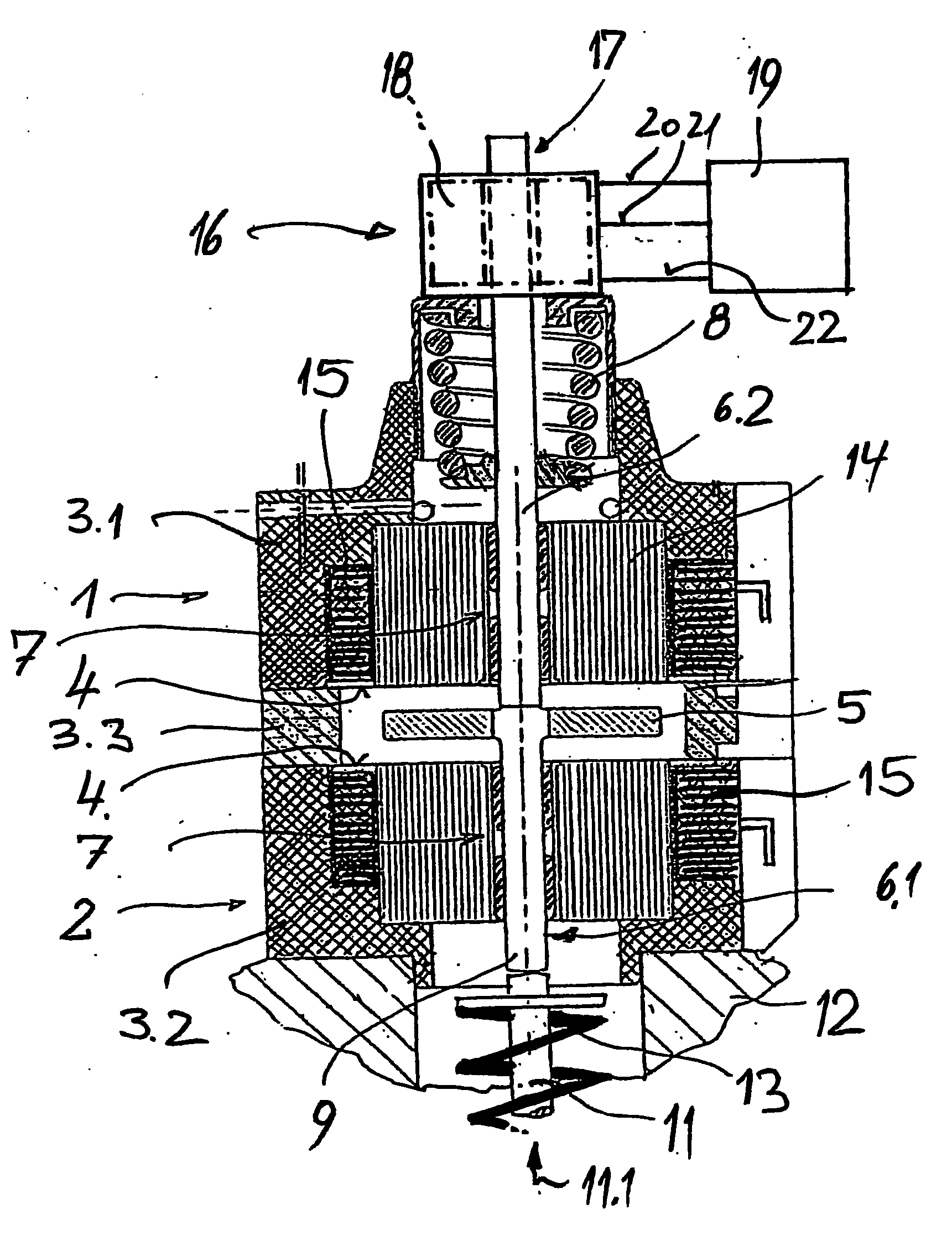 Sensor array for detecting the movement of a positioning element moved back and forth using an actuator