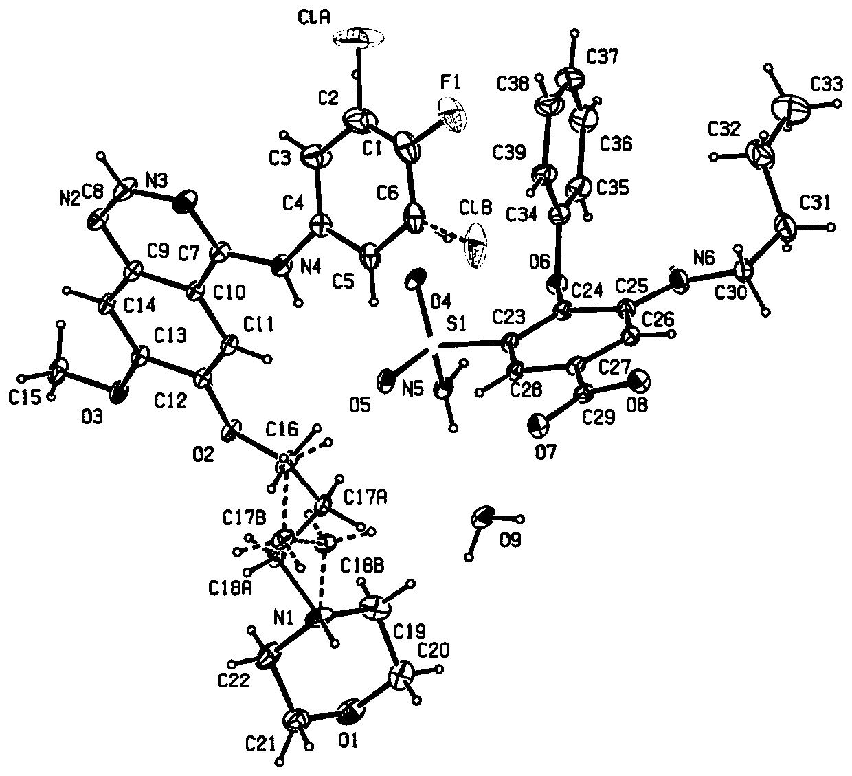 Pharmaceutical co-crystal of gefitinib and bumetanide and preparation method thereof