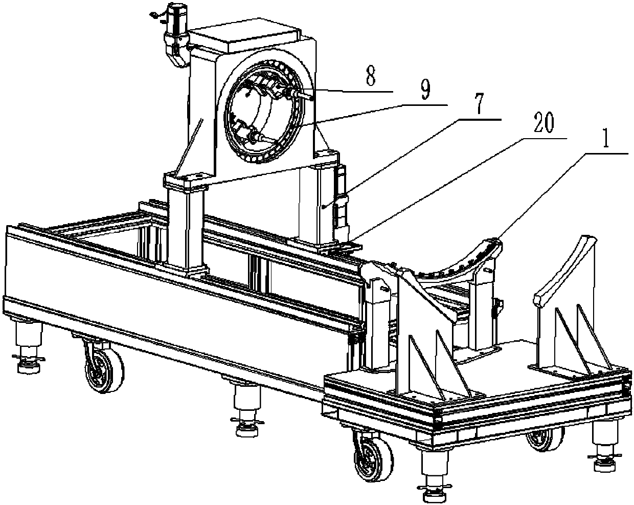 Assembly device for low-pressure turbine shaft-disc assembly of aero-engine