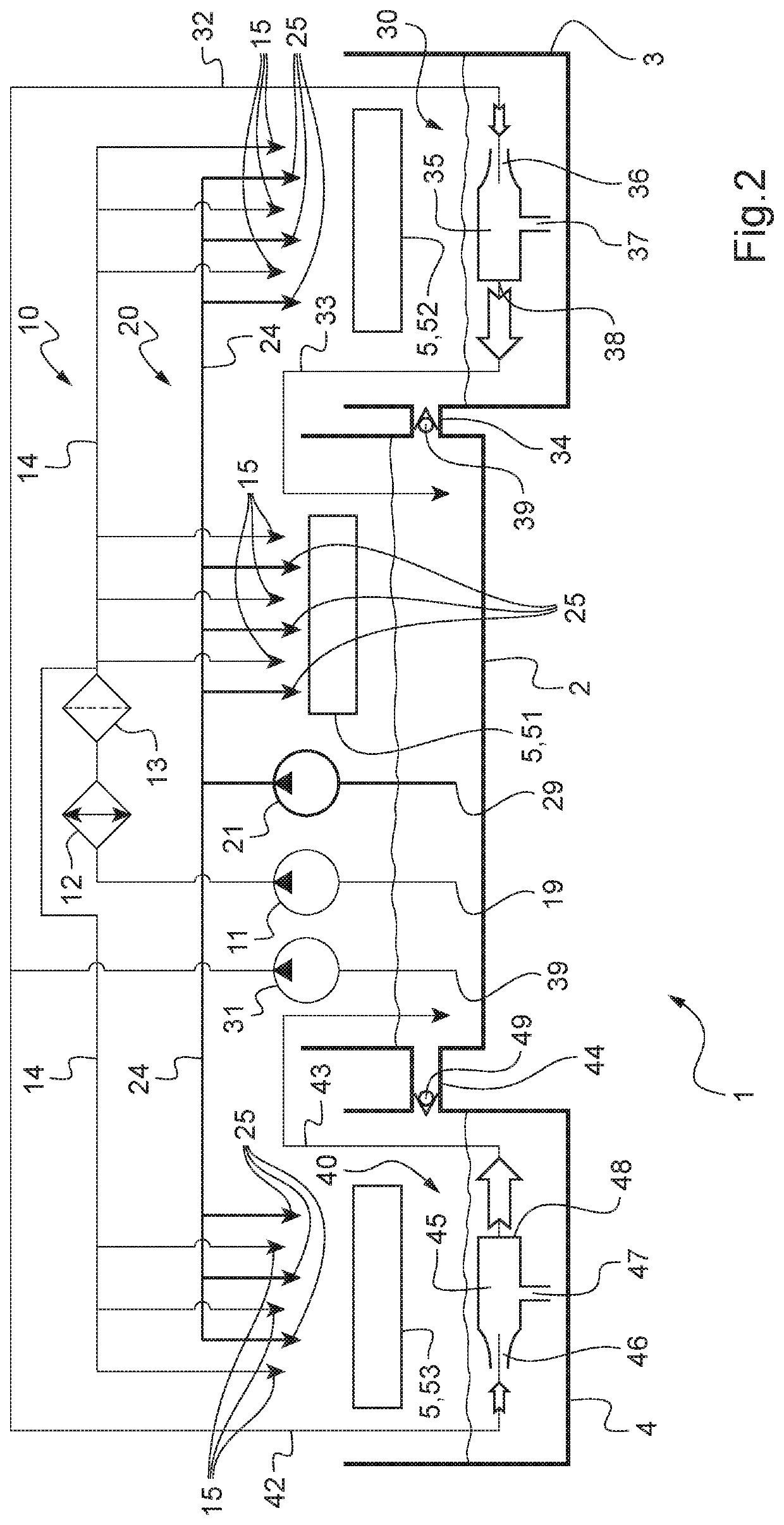 Lubrication device having a plurality of lubrication liquid recovery tanks, and optimized and reliable delivery means to a main tank