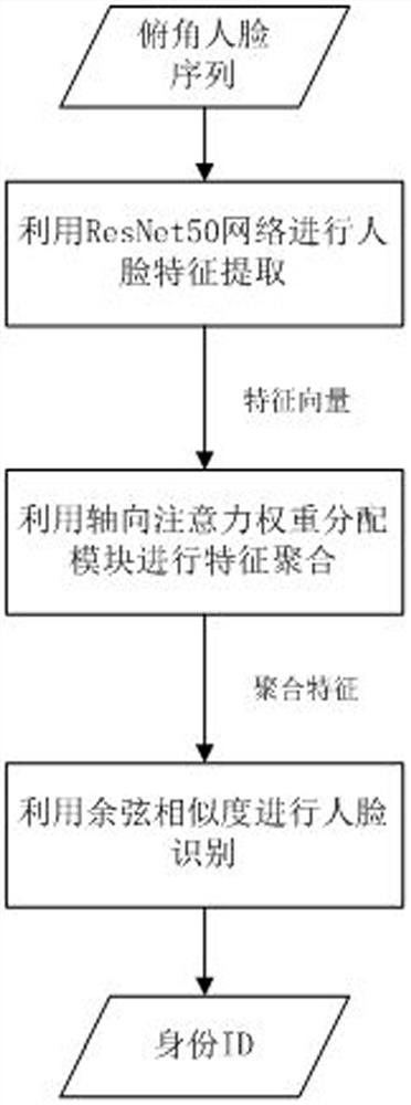 Depressed-angle face recognition method and system based on axial attention weight distribution network