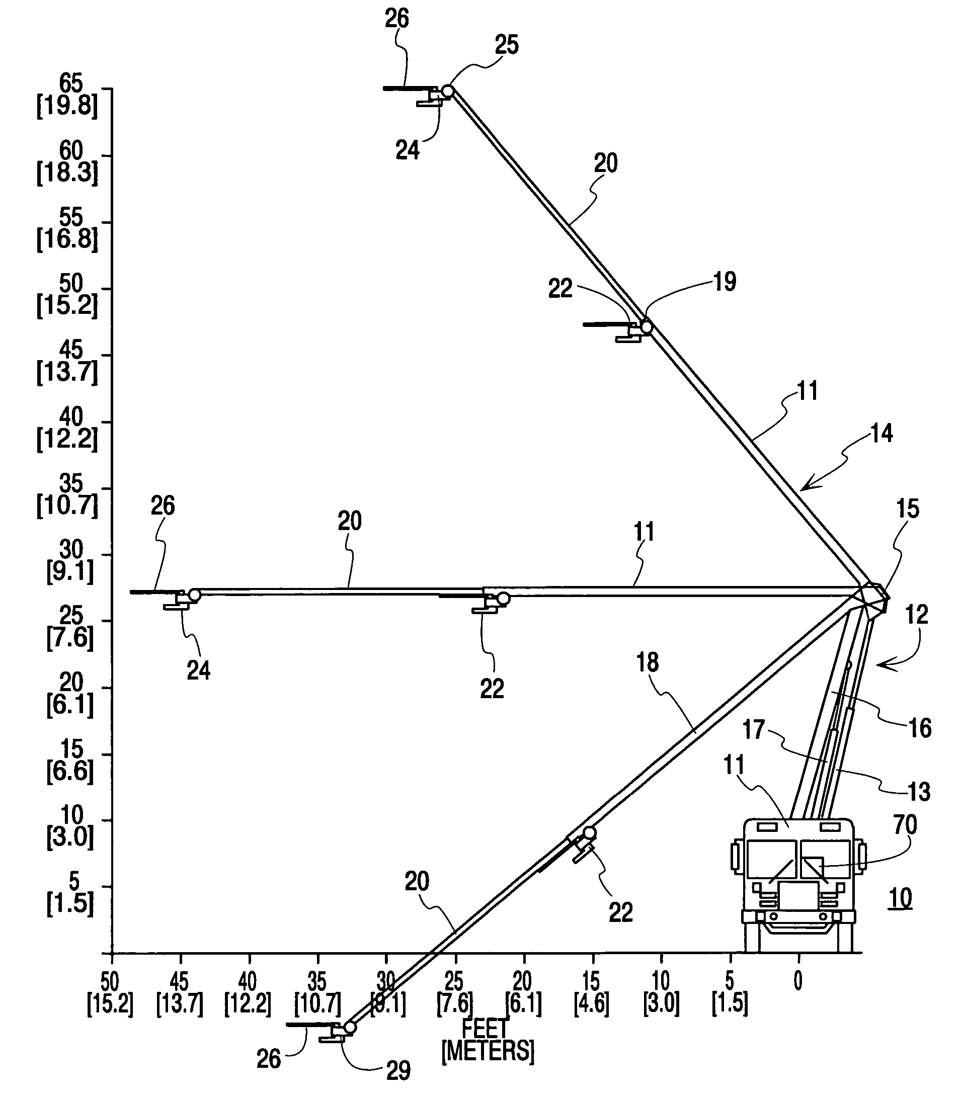 Extensible aerial boom having two independently operated fluid nozzles