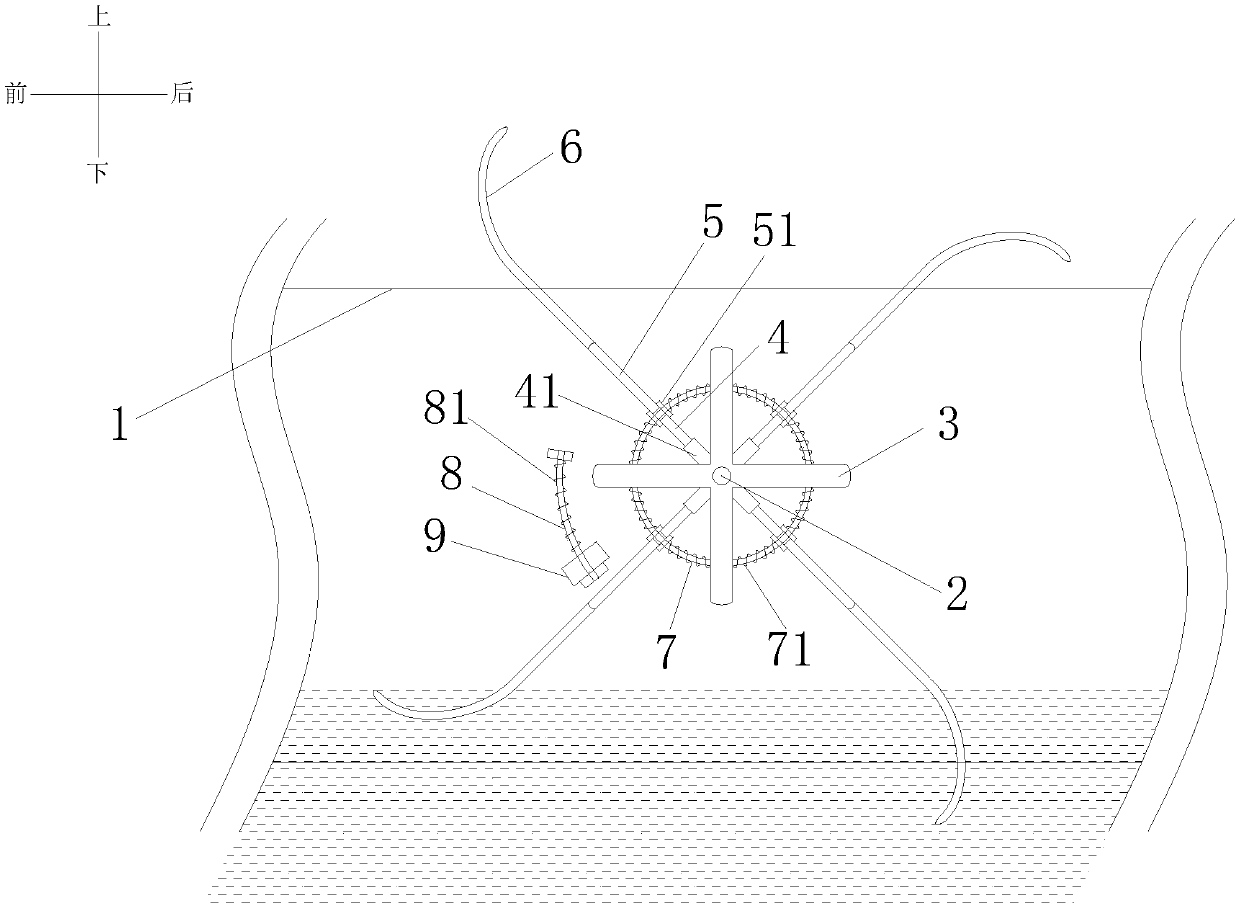 Force storage back throwing mechanism for water surface floating garbage cleaning ship