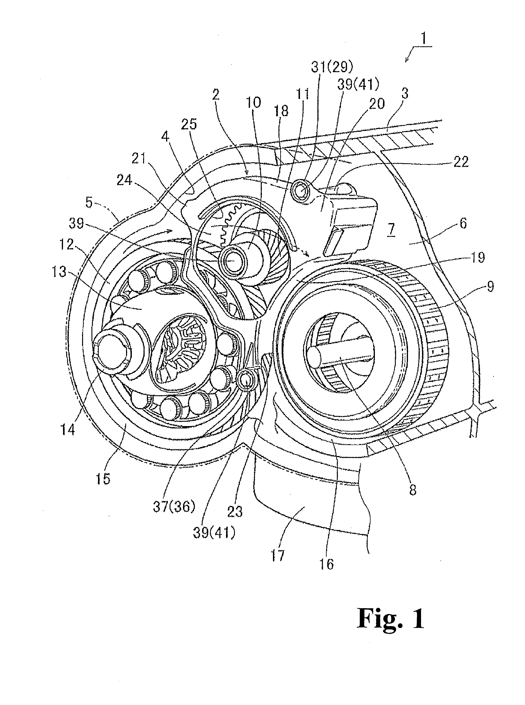 Holding structure of intervening member, intervening member, and wobbling-prevention member