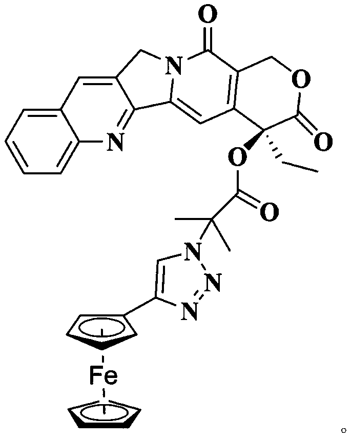 Organic metal drug camptothecin-ferrocene and preparation method thereof