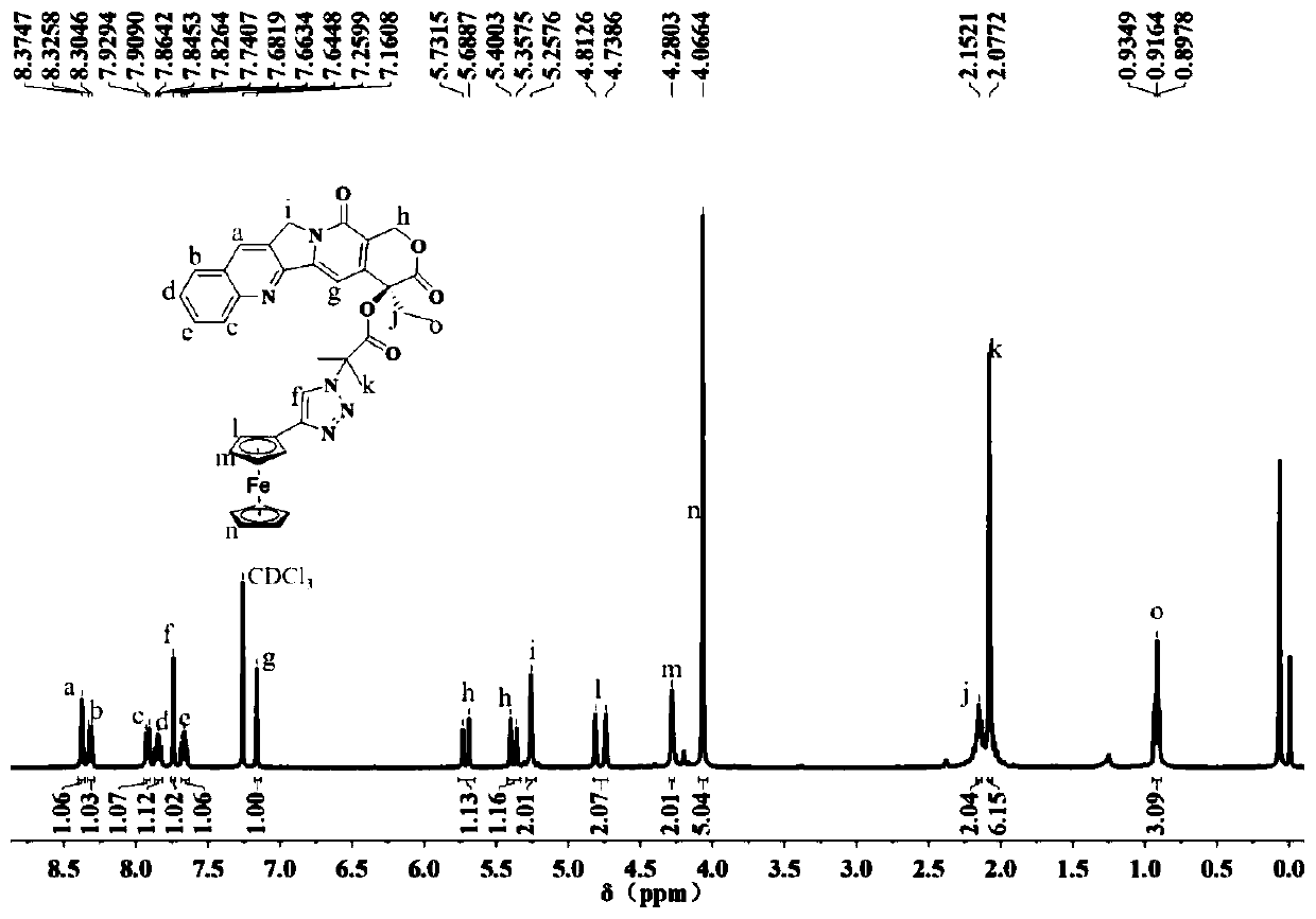 Organic metal drug camptothecin-ferrocene and preparation method thereof