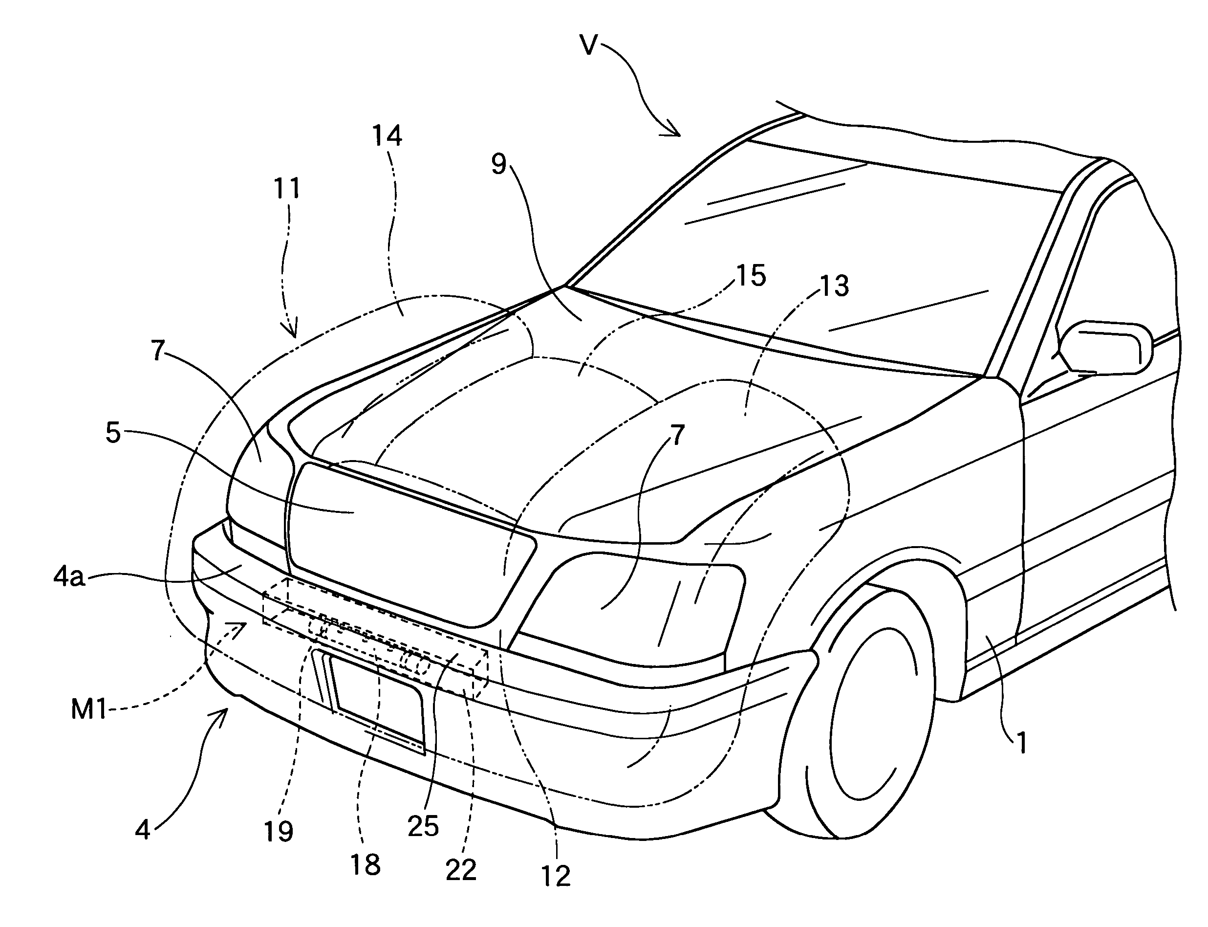 Airbag device for pedestrian protection