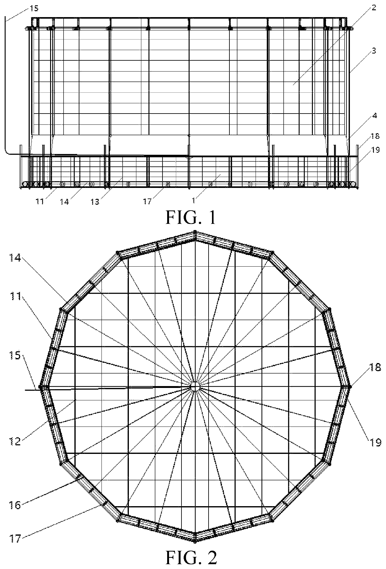 Steel structure cage for marine crustacean aquaculture and integration thereof into vertical fish-crustacean aquaculture system