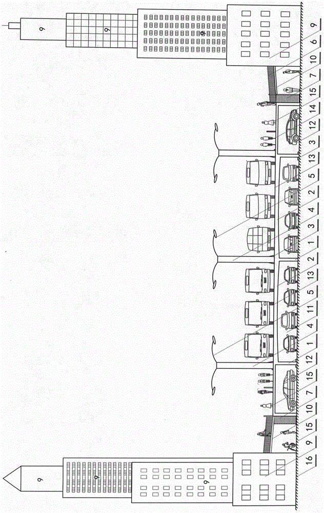 Dense-column narrow-span high-lower-layer type city-crossing overhead road