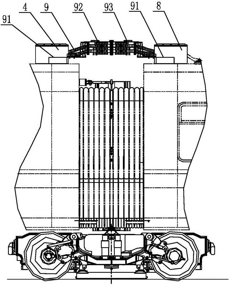 Installation structure of train roof jumper cable of urban rail