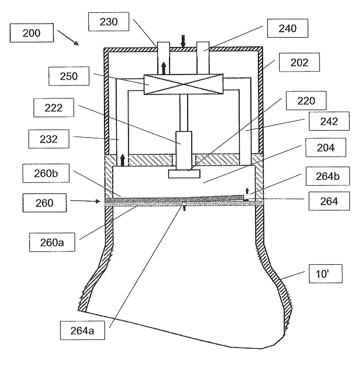 Device and method for atmosphere modification in a container during the sealing process