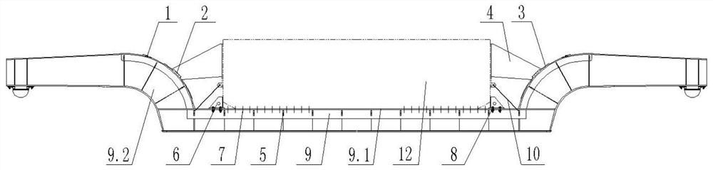 Concave center flat car reinforcing device