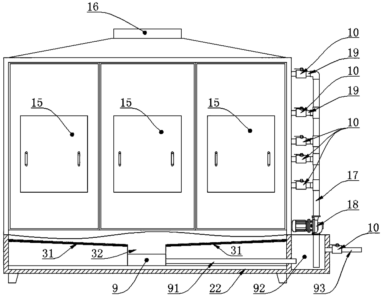 Multistage water spinning paint spraying cabinet