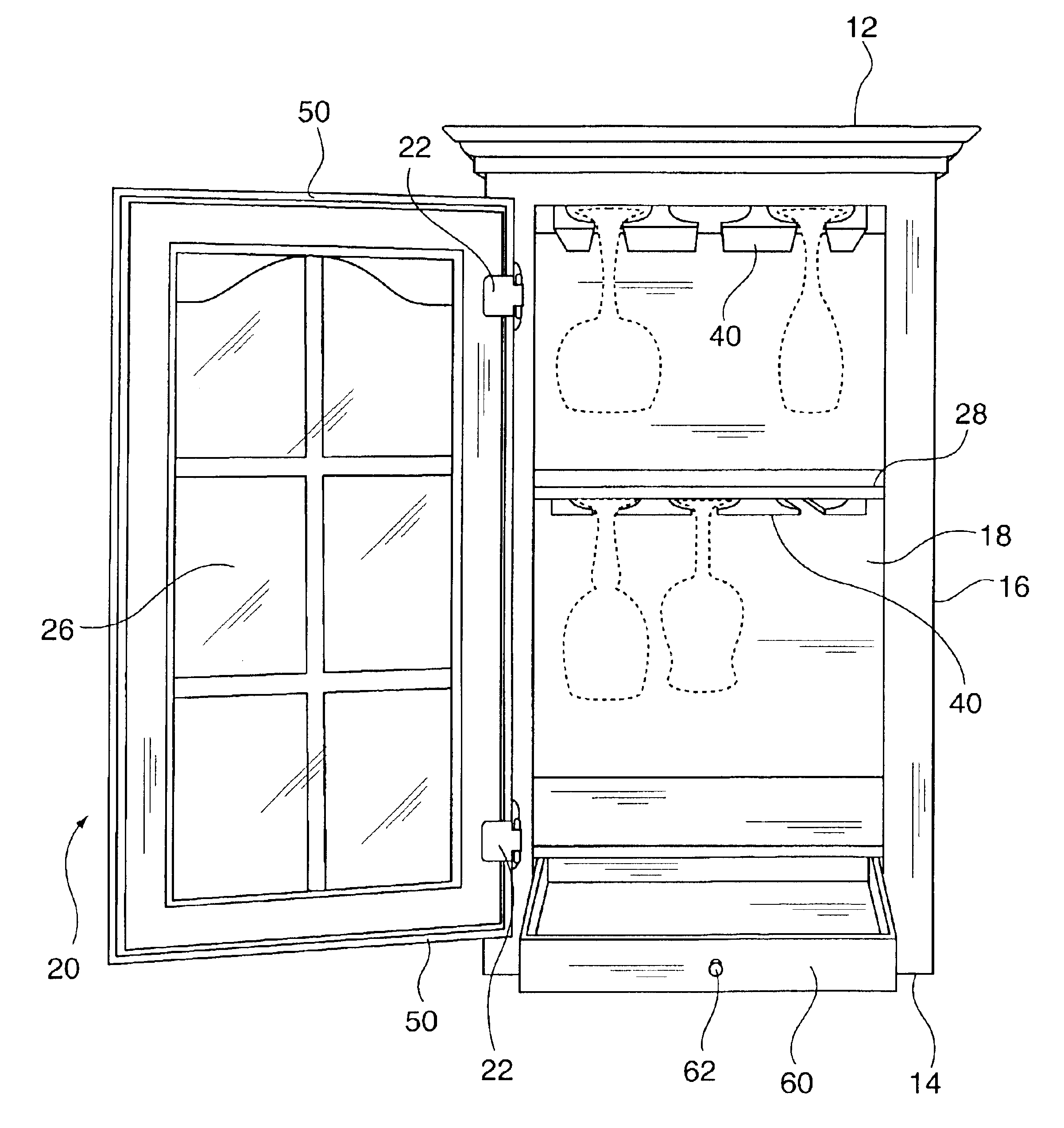 Drinking glass display and storage cabinet