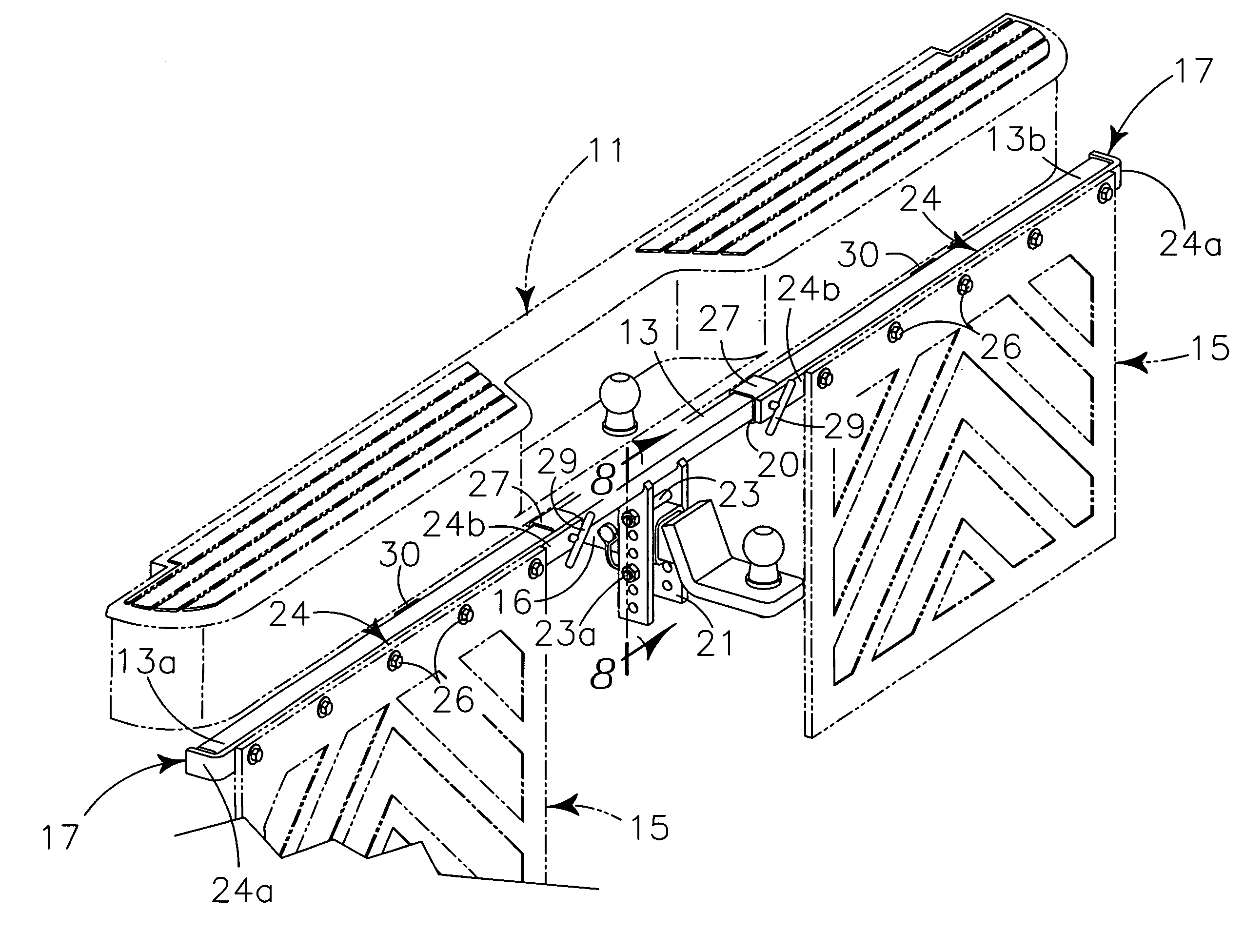 Laterally extendible mud flap mounting assembly for vehicles