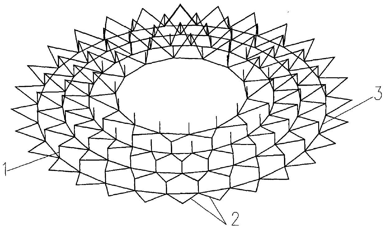 V-shaped radial string branch mesh dome