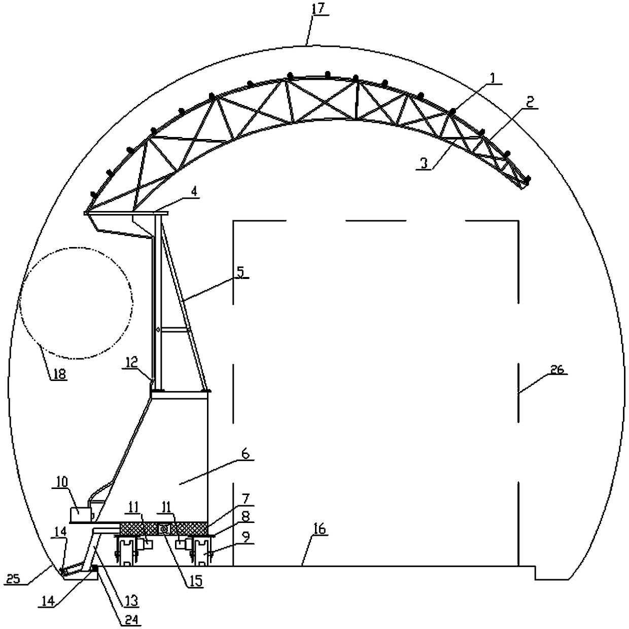 Side cantilever tunnel self-propelled concrete maintenance vehicle