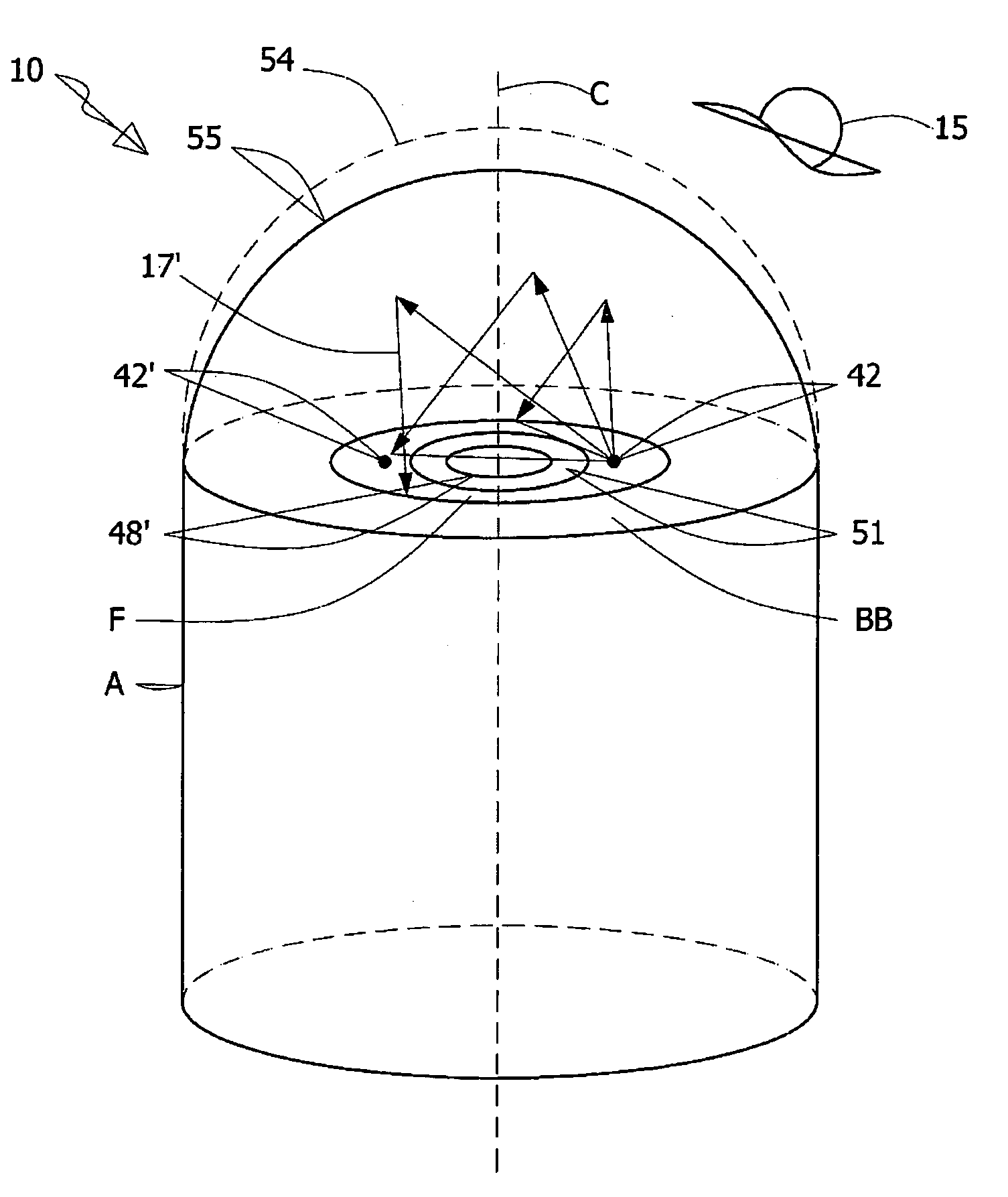 In-vivo imaging device, optical system and method