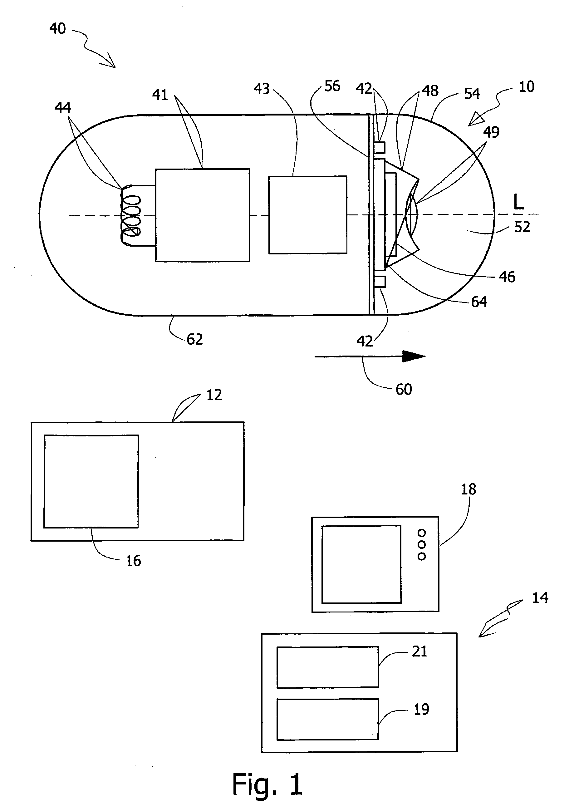 In-vivo imaging device, optical system and method