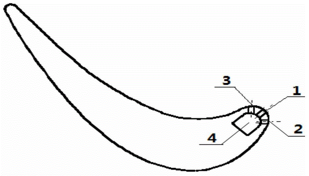 Staggered opposite jetting air film hole row structure used for turbine blade leading edge air film cooling