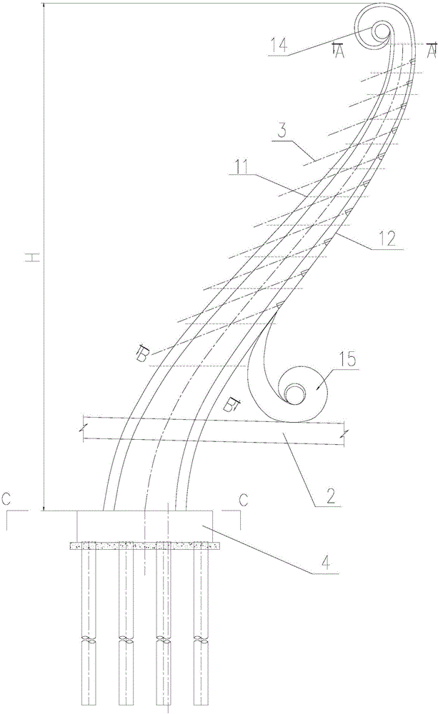 Cable-stayed bridge provided with curved single pylon with double cable planes